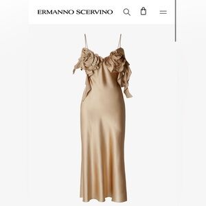 Ermanno Scervino Gold Satin Gown with Floral Accents